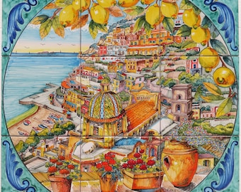 Hand-Painted Ceramic Tile Mural – Positano Italy, Terrace View