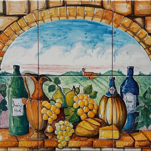 イタリアの装飾、タイル 6 枚セット ウォール アート、屋外ウォール