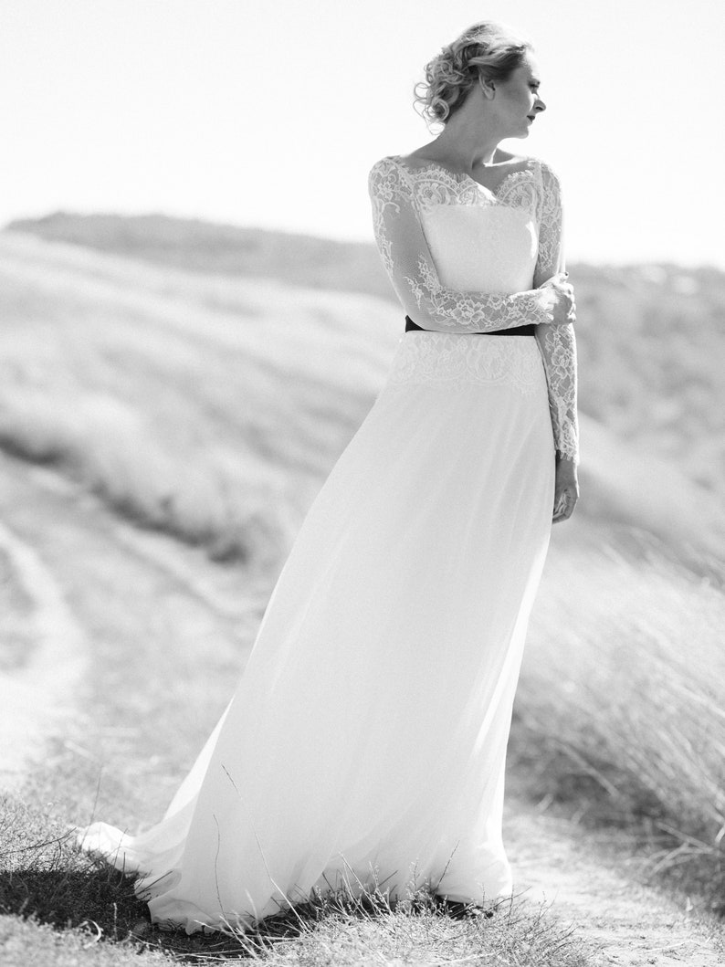 Modern Wedding Dress Chiffon Wedding Dress With Lace Soft Etsy