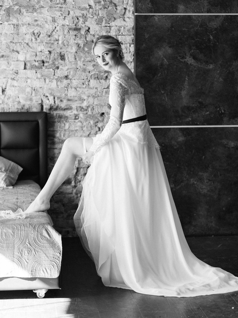 Modern Wedding Dress Chiffon Wedding Dress With Lace Soft Etsy