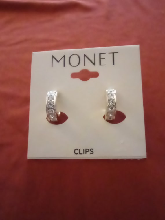 Vintage MONET Crystal Hoop Clip Earrings