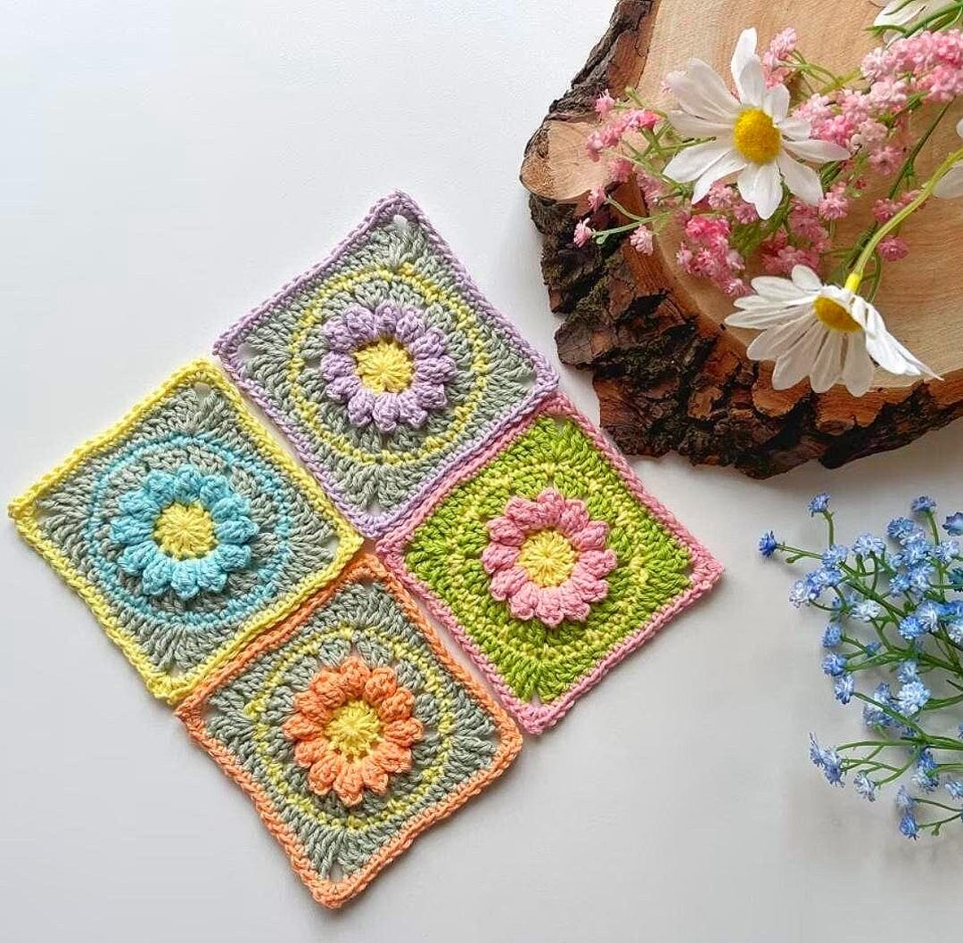 Floral Crochet Block Pattern PDF – Versatile 4x4 Inch Design – Advanced ...