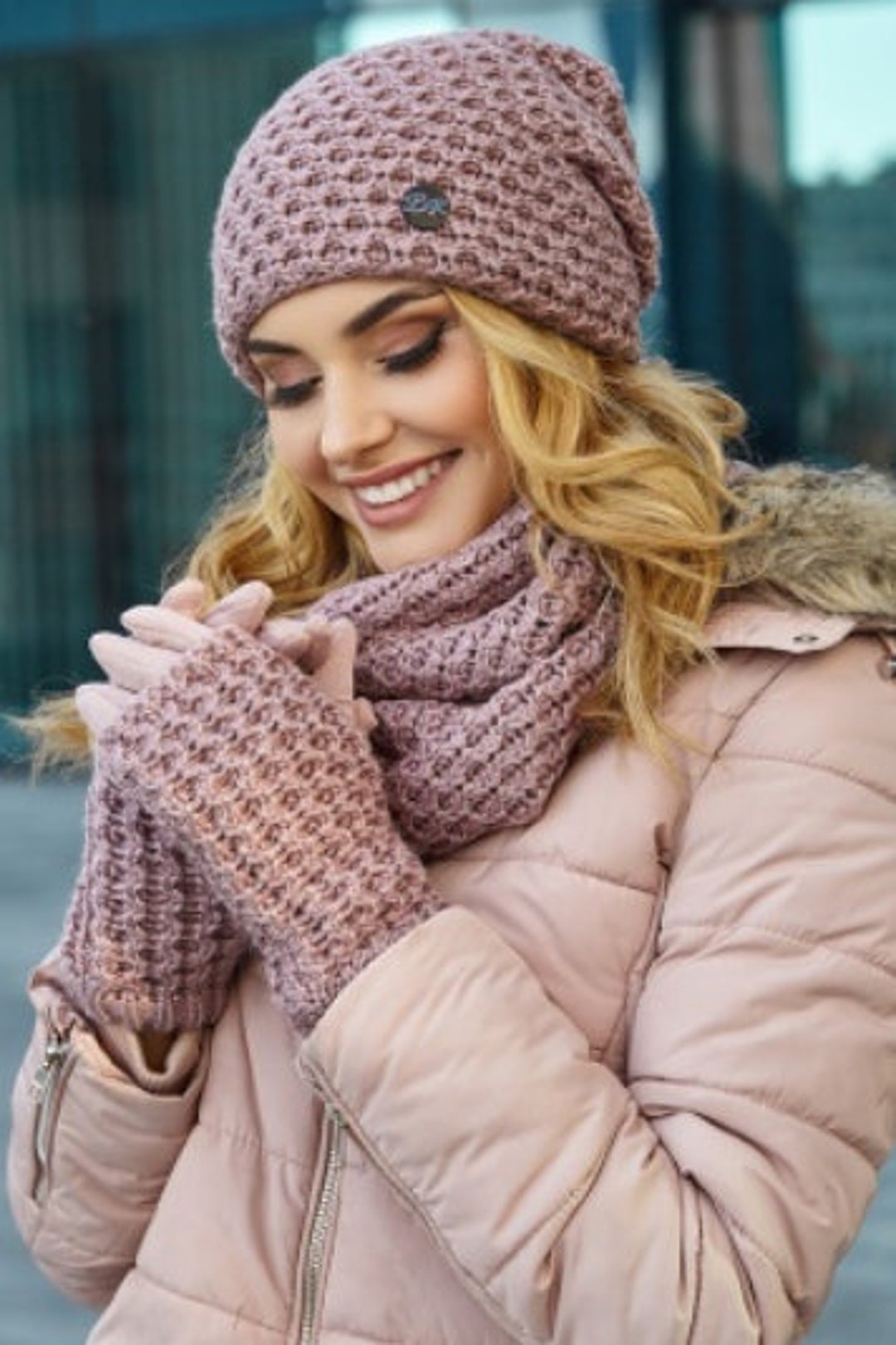 Pink Matching Winter Set Christmas Gift Set Hat and Scarf Infinity for ...