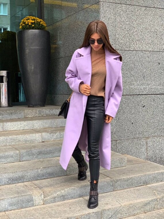 Elegant Lavender Coat Long Wool Jacket 