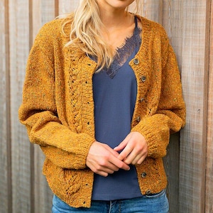 Cardigan Knitting Pattern PDF – Easy Beginner Knit – Modern Tweed Design – Sizes 8 to 22 – DIY Classic Cardigan
