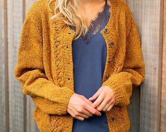Cardigan Strickmuster PDF – Einfacher Anfängerstrick – Modernes Tweed-Design – Größen 8 bis 22 – DIY Classic Cardigan