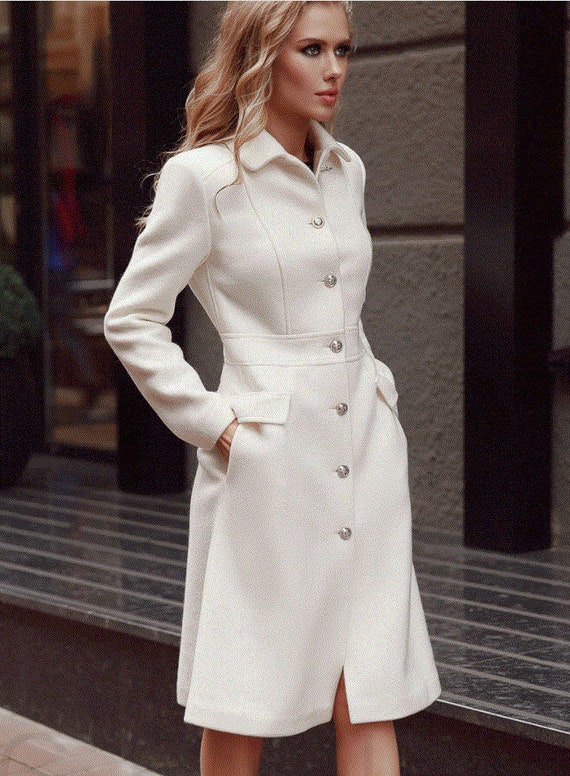 Wedding Cream Coat Elegant Coat Long Wool Jacket Demi-season - Etsy Denmark