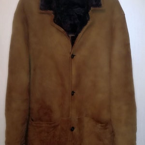 PIERRE CARDIN Paris Original Shearling Lammfell Sheepskin Mouton Lambskin Velour Brown Lammy Coat, Size L