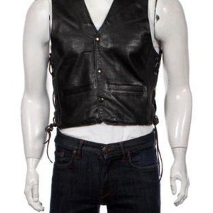 SKINTEX German Motorcycle Biker Chopper Rocker Side Laced Black Leather Vest Waistcoat Gilet, Size S