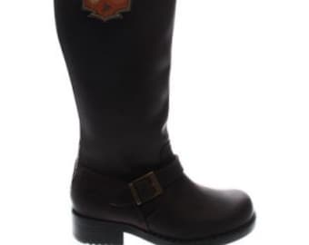 JOHNNY BULLS Spain The Authentic Rugged Product Quality Leather Boots Motorcycle Biker Brown / Black Leather Cowboy Western Boots Zipped