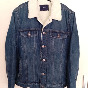 Chaqueta vaquera estilo camionero estándar occidental de mezclilla azul con sherpa borgeline retro KIABI, talla XL