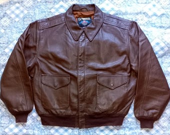 Large/ XL Vintage 80s A-2 Military Air Force Leather Jacket by