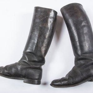 WW2 Red Army Long Marching Boots with Cymbals, USSR Old Vintage Hard Black Leather Jackboots, size 43