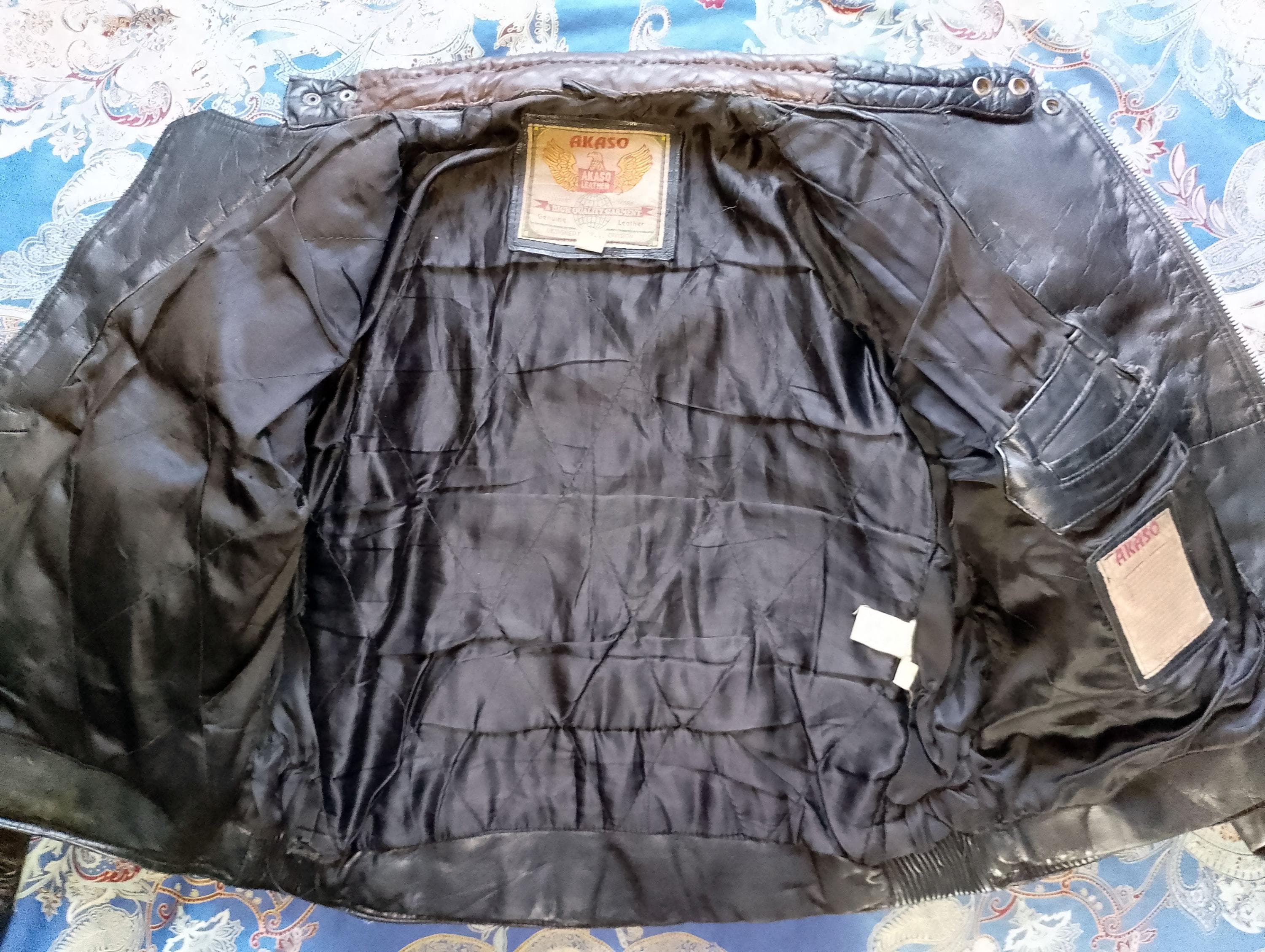 AKASO Leather Division 80s Vintage Double Breasted Motorcycle 