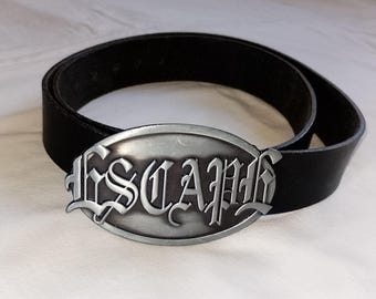 ESCAPE Trash Metal Black Cowhide Leather Belt BOSSWIK 2002, size 105 / US 40