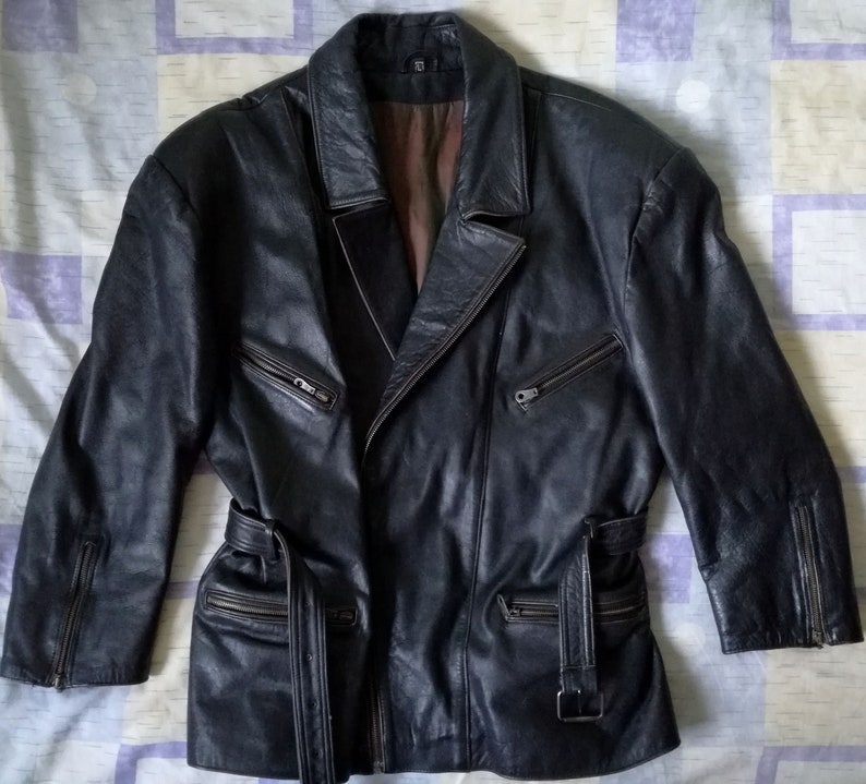 3 4 Usa Motorcycle Biker Rider Half Belted Semi Long Heavy Leather Cruiser Jacket Size L 54