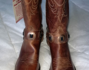 Miss CAPEZIO New With Label Authentic Western Cowboy Line Brown Leather Boots, Made in USA, size 6M / 36