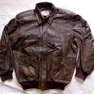 L.L. BEAN Type A2 Vintage 80s Dark Brown Distressed Leather