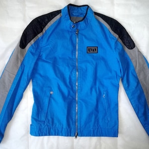 AlX Armani Exchange Blue Cotton Biker Style Zipped Jacket with Gray Trim, size S