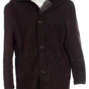 MILESTONE Pelle di Agnell 本物のラムフェル 本物のシアリング 天然シープスキン ムートン ラムスキン ダークブラウン ベロア マントルコート、サイズ 52 / L