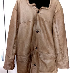 JAN PAULSEN 1902 Echt Leder Lammfell 本物のシアリング 天然シープスキン ムートン ラムスキン ブラウン ベロア マントルコート、サイズ L