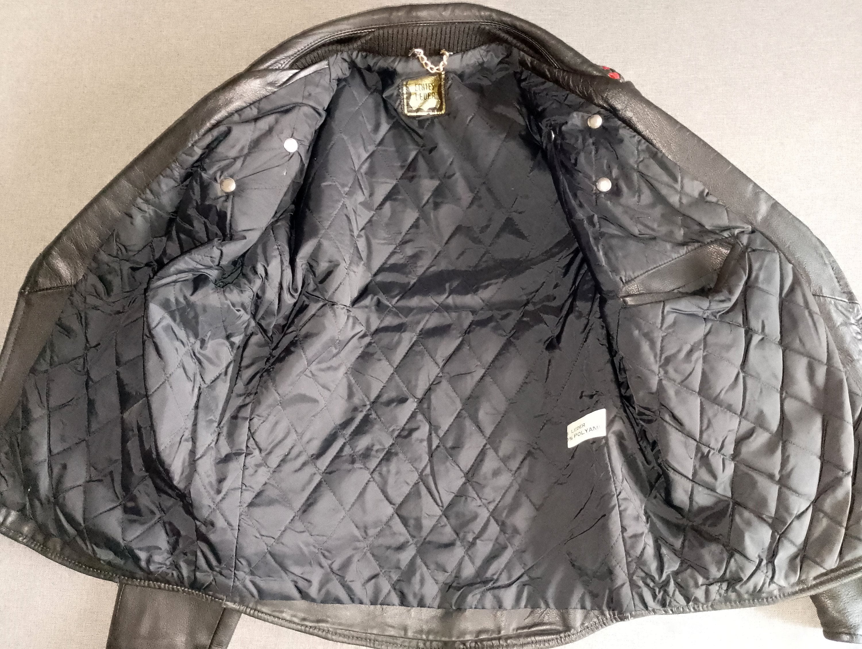 60s Echtes Leder German Double Breasted Black Cowhide Leather