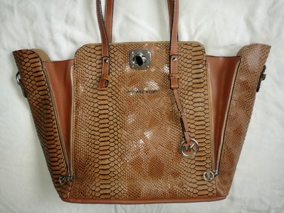 MICHAEL KORS MK Large Jet Set Python Print Brown … - image 5