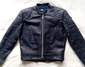 60s Lewis Leathers Super Phantom Rare Distressed Leather Cropped Navy Blue Motorcycle Biker Jacket, Cafe Racer Style, UK size 42 / 107 cm