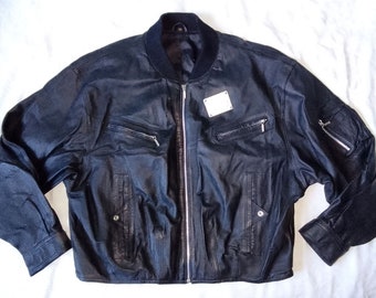 Motorcycle Biker German Black Leather Bomber Jacket LRJ, size 54 / XL