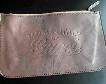 Gucci Zipped Pouch - Beige Leather Pochette -  9.5" Lx 5.75" H