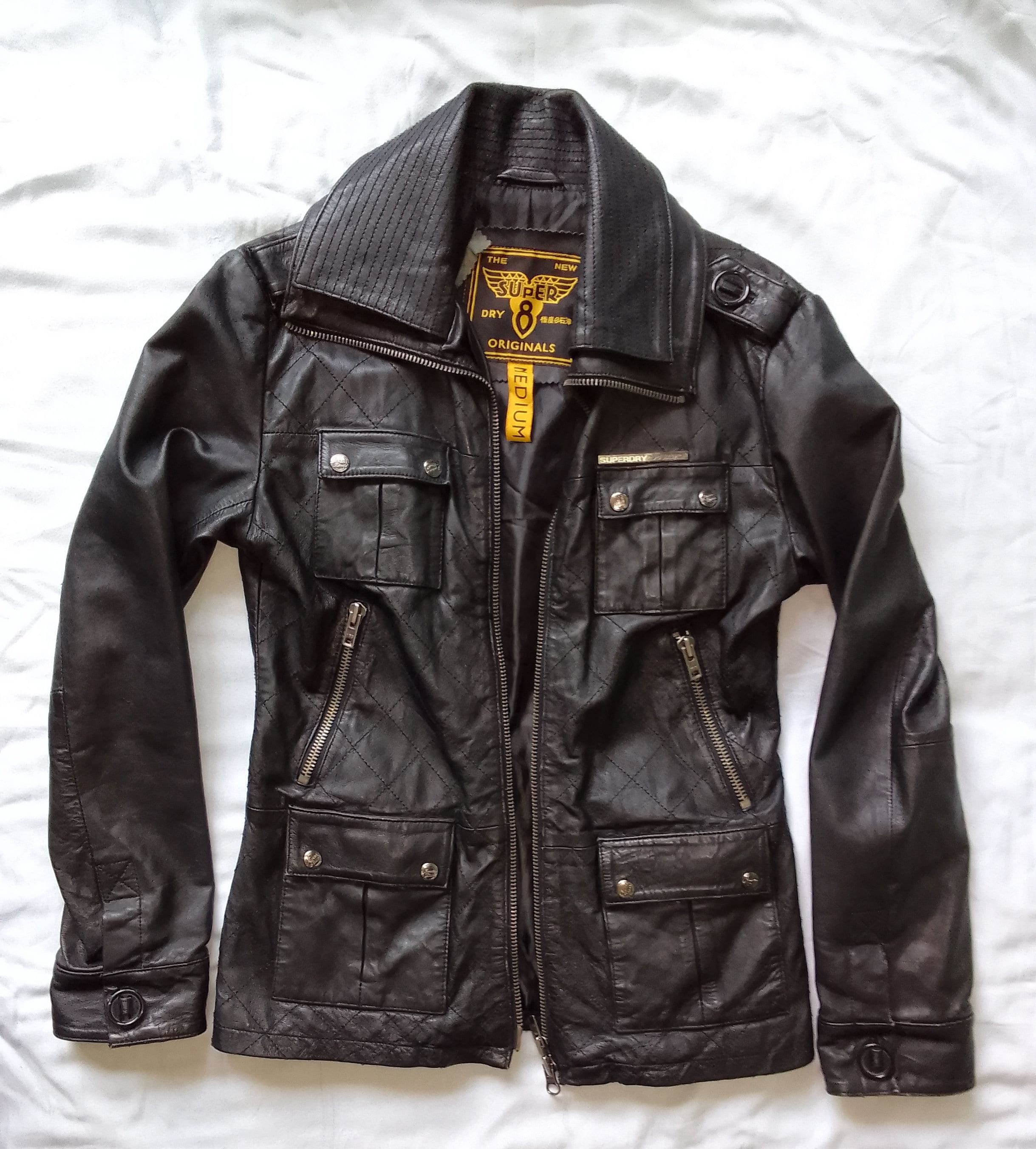 The New SuperDry 8 Originals GLA 1004 Slim Fit Dark Brown Leather Jacket Vintage Military Style Limited Edition UK Size M 38