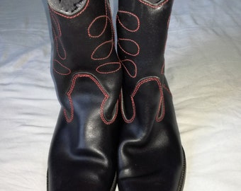 PINFEL New Western Cowboy Line Riding Winter Sherpa Lined Black Leather Semi Boots, Made in Portugal, size 43
