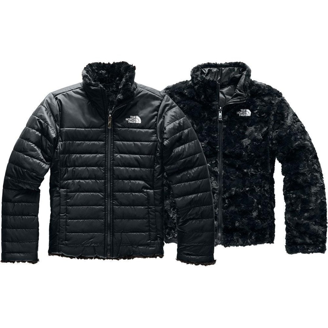 THE NORTH FACE Girl's Reversible Mossbud Swirl Jacket, Black Plush