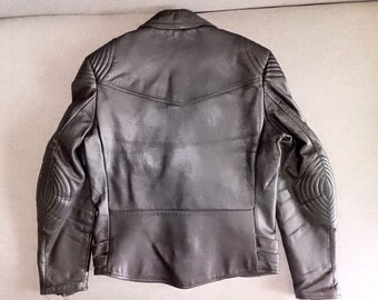 60s Echtes Leder German Double Breasted Black Cowhide Leather