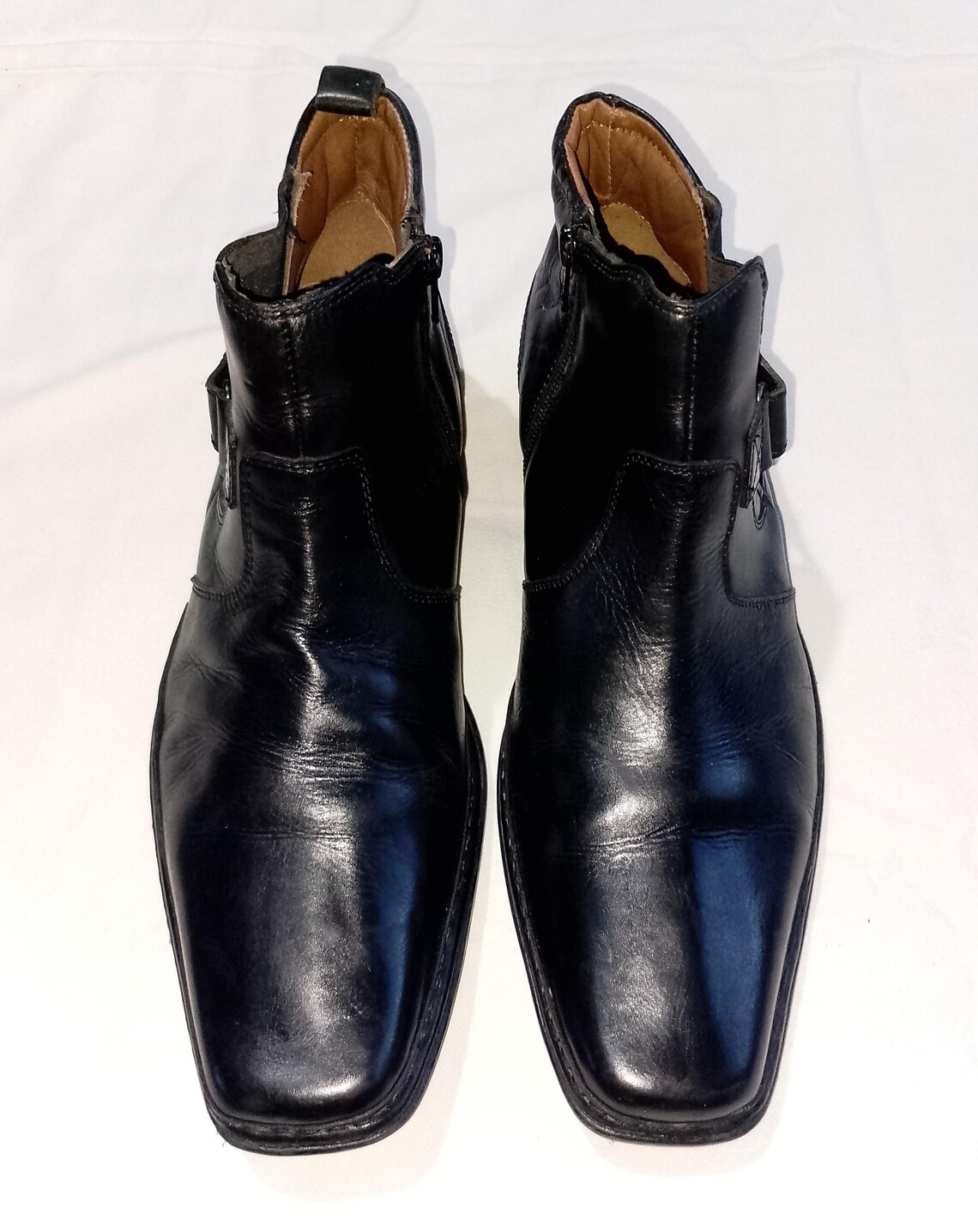 Mercedes-Benz Vintage 90s Men's Black Leather Chelsea Boots, Classic Auto-Inspired Footwear, size 42 / 8, foto 4 di 5