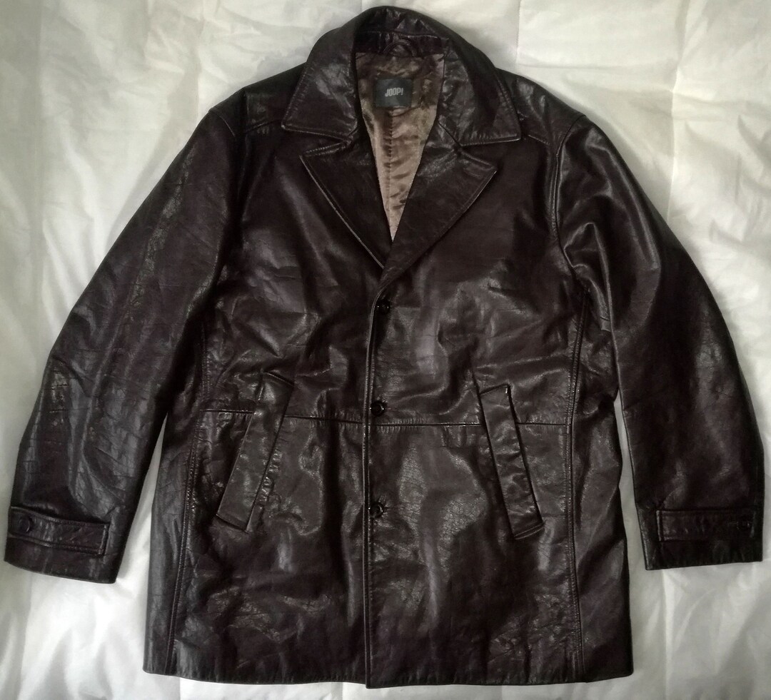 JOOP German Old Vintage Retro 80s Dark Brown Heavy Robust Cowhide Leather  Coat Logo Buttons, Size 56 / XL - Etsy Denmark