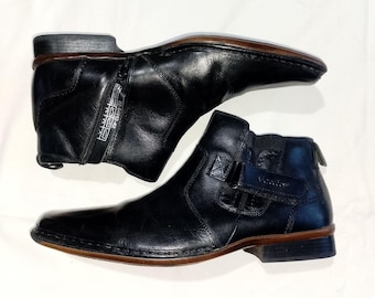 Mercedes-Benz Vintage 90s Men's Black Leather Chelsea Boots, Classic Auto-Inspired Footwear, size 42 / 8