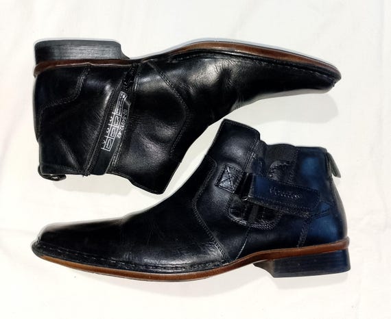 Mercedes-Benz Vintage 90s Men's Black Leather Chelsea Boots, Classic Auto-Inspired Footwear, size 42 / 8