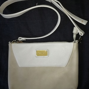 Christian Lacroix - Top up Zipped Ecru Vegan Leather / Leatherette Medium Shoulder Bag, 3 compartments