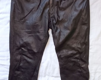 GERMOT - German Straight Leg Rocker Motorcycle Biker Heavy Black Leather Pants Trousers, D size 58, US size W40 / L30