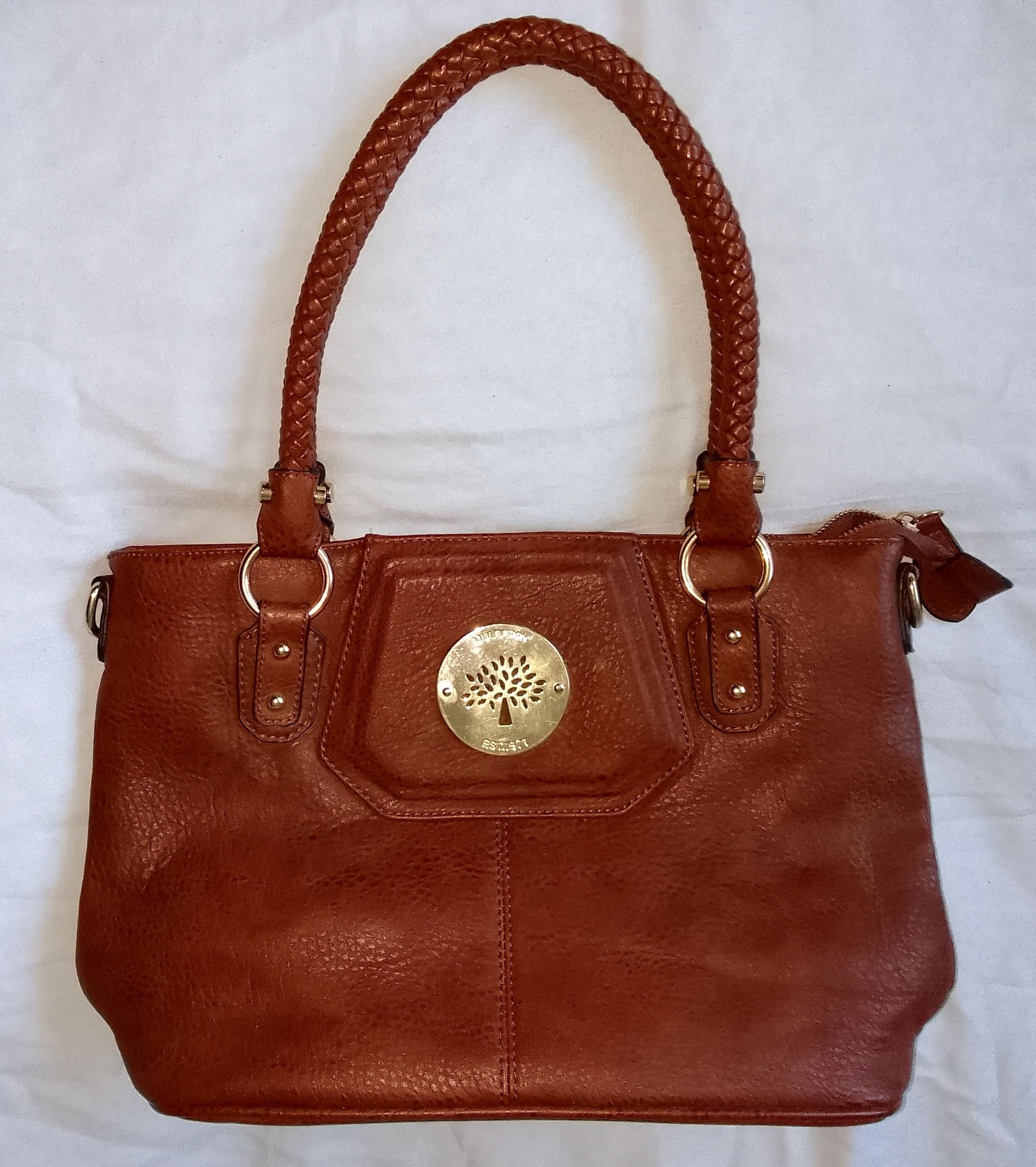 Mulberry Rare Brown Leather Monogram Top Handle Zipped Tote Handbag