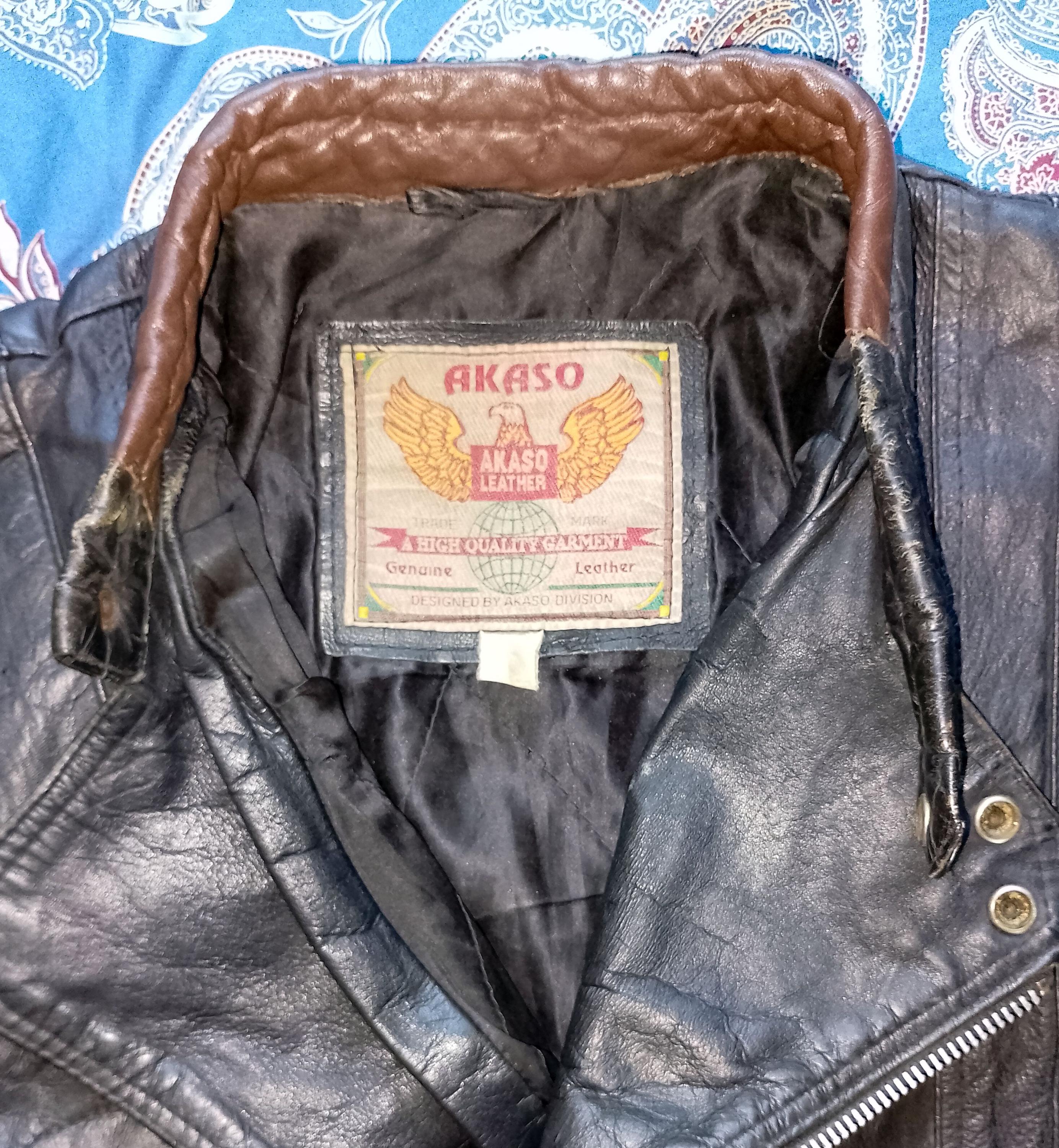AKASO Leather Division 80s Vintage Double Breasted Motorcycle 