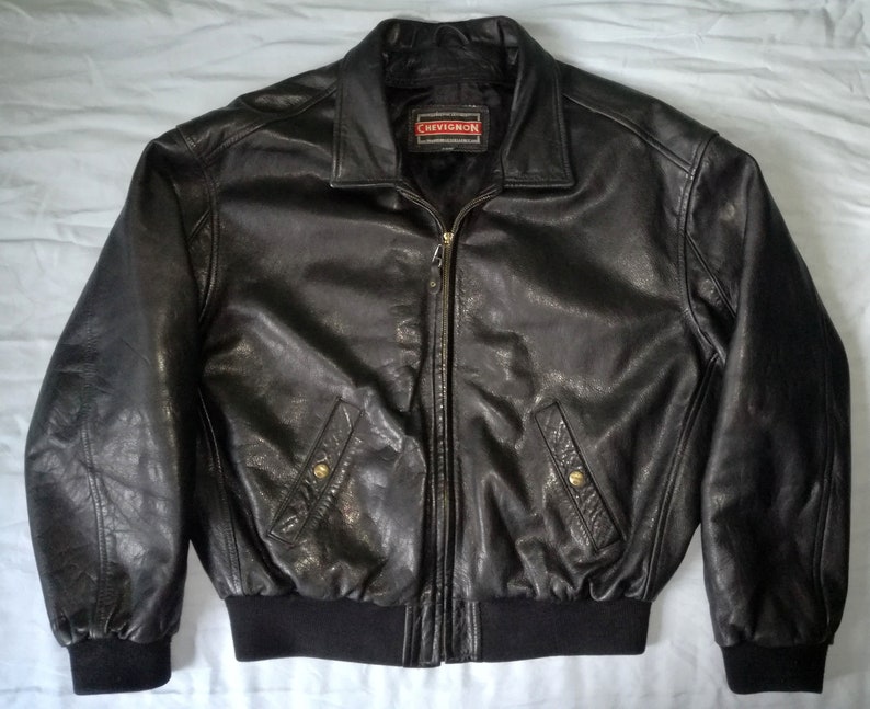 Chevignon Authentic Ma 1 Vintage Heavy Thick Leather Pilot Flyer Jacket Size Xl