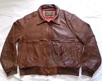 Large/ XL Vintage 80s A-2 Military Air Force Leather Jacket by