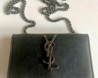 Saint Laurent YSL Black Kate Small Leather Bag Silver Chain
