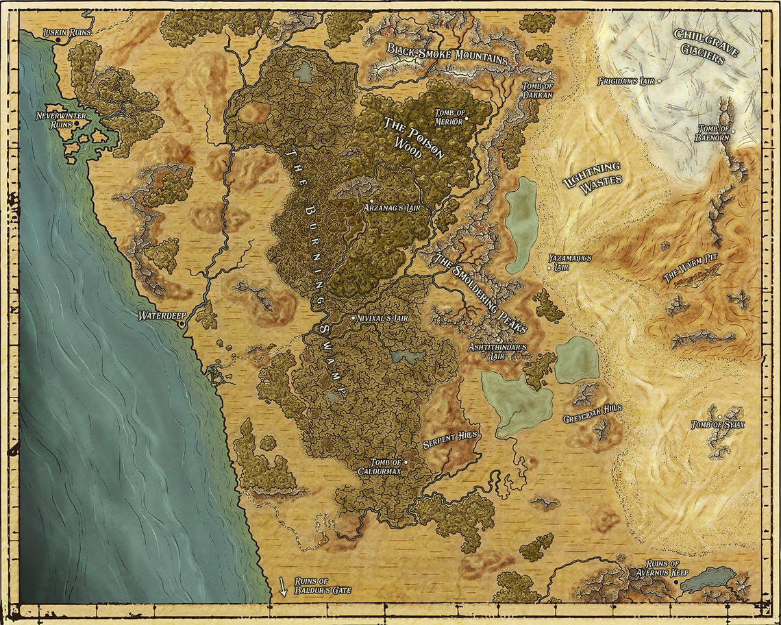 Побережье днд. Карта побережья мечей ДНД 5. Faerun Sword Coast Map. Забытые королевства (Forgotten Realms). Forgotten Realms карта побережья мечей.
