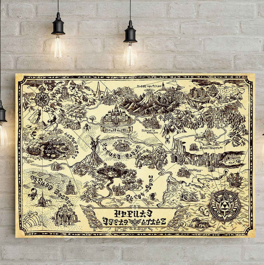 The Legend Of Zelda Kingdom Of Hyrule Map Legend Of Zelda Etsy