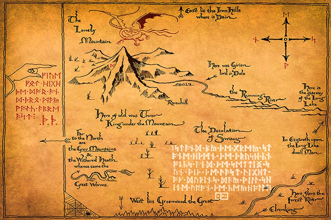 Tolkien-Karte Mittelerde Karte der Hobbit Thorins Karte  Etsy