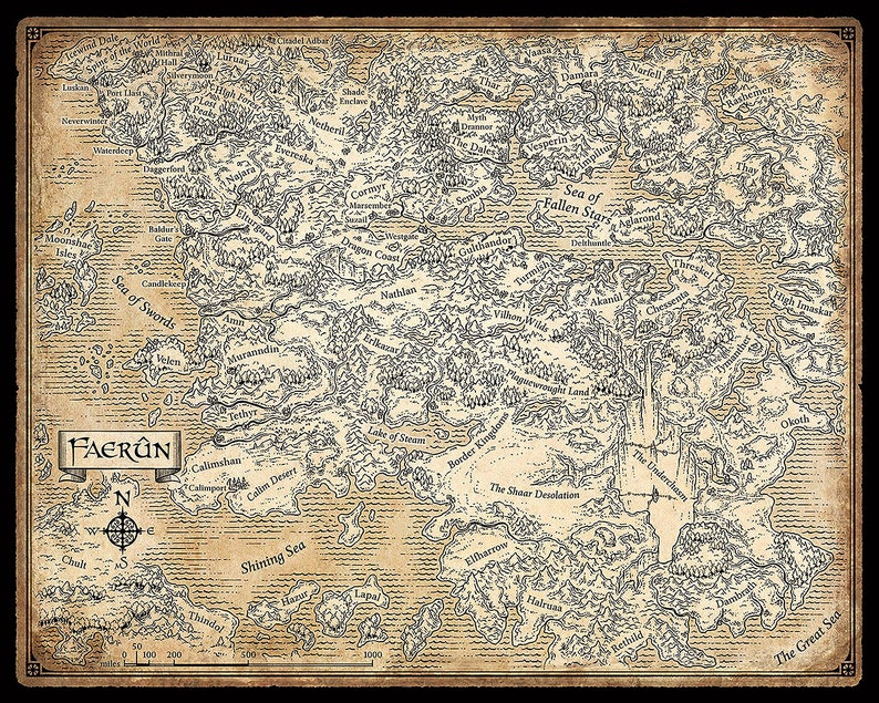 Faerûn map Dungeons Dragons art D&amp;D DnD Forgotten Realms | Etsy