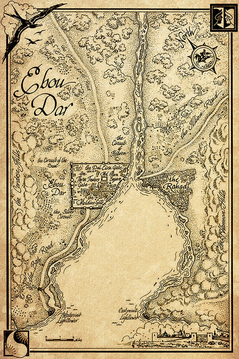 Ebou Dar map WoT tWoT The Wheel of Time Map Aes Sedai Etsy